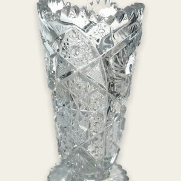 Vintage Imperial Glass Vtg Mid Century Clear Vase Daisy & Button Cut Sawtooth - Picture 2 of 8